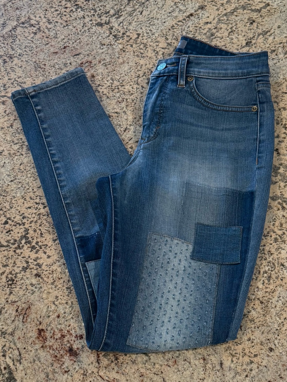 Martha Stewart Blue Patchwork Skinny Jeans